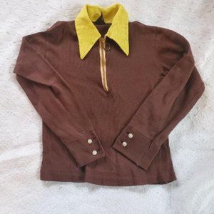 Vintage 1970's Knit Fashion 1/4 Zip Pullover w/Contrasting Pointed Collar, Sz 12